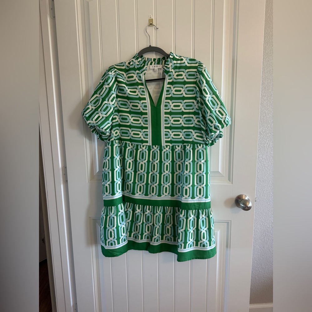 THML Green and White Geometric Dress